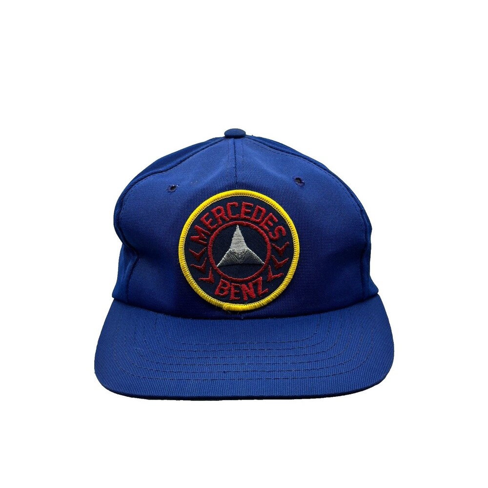 Vintage 80s 90s Mercedes Benz Snapback Hat Blue Yellow Patch Cap Young An Korea